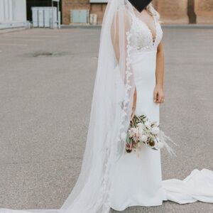 Elegant White Lace Appliqué Wedding Gown (Made With Love)